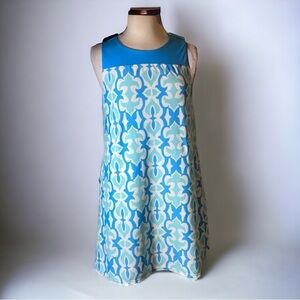 NWOT Jude Connally Molly Blue & White Print Sleeveless Shift Dress Size M